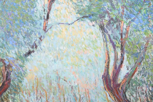 Lot 9 - John Myatt (b.1945), Olive Grove with Donkey,...
