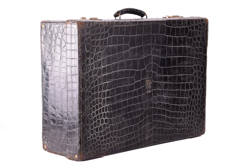Lot 64 - An Asprey black crocodile leather dressing...