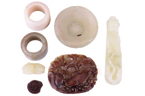 Lot 106 - A Chinese pale green Jade belt hook carved and...