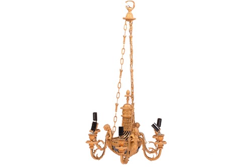 Lot 155 - A French ormolu and blue ceramic ceiling lamp,...