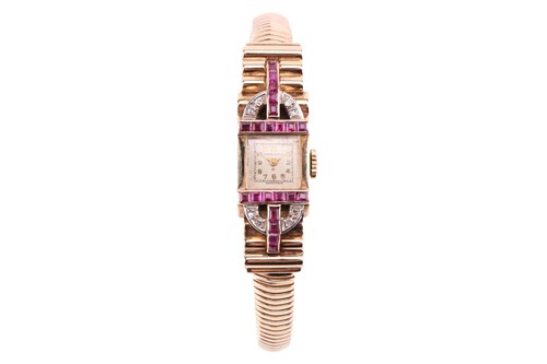Lot 278 - An Emka ruby and diamond set dress watch,...
