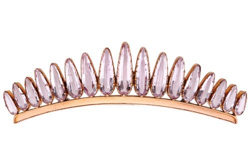 Lot 35 - An early Victorian pink topaz tiara hair piece,...