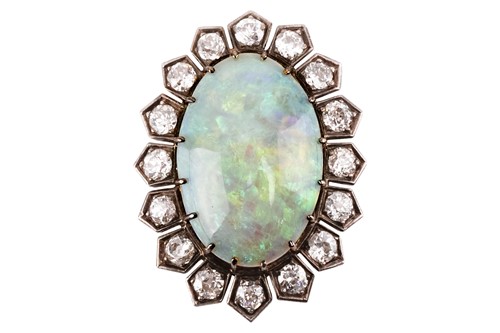 Lot 198 - A Victorian opal and diamond halo pendant,...