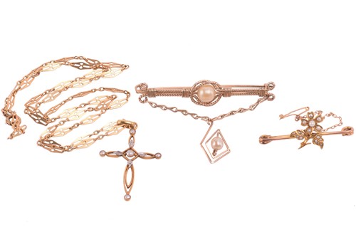 Lot 306 - A cross pendant on a chain and two bar...