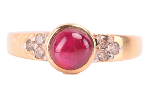 Lot 36 - A ruby dress ring and a pair of enamel pendant...