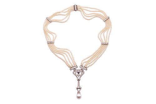 Lot 247 - A Belle Époque cultured pearl necklace with...