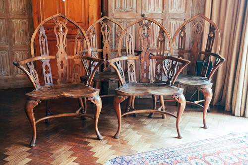 Lot 61 - Four 18th-century style Gothic Windsor yew...