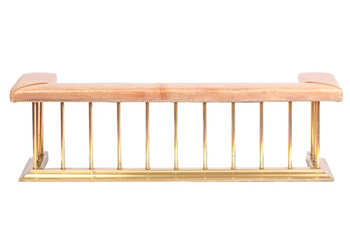 Lot 197 - A brass club fender, with leather covered seat...