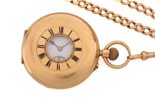 Lot 394 - An 18ct pocket half hunter pocket watch and an...