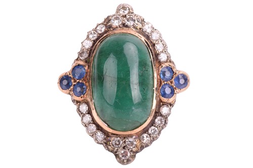 Lot 40 - An emerald, diamond and sapphire cocktail ring,...
