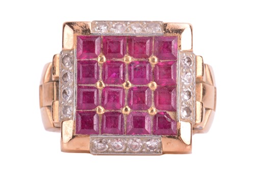 Lot 113 - A ruby and diamond ring, with Rolex-style...