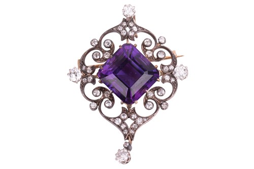 Lot 238 - A late Victorian amethyst and diamond pendant...