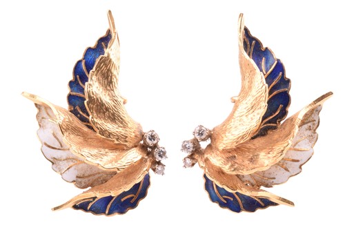 Lot 239 - A pair of diamond and enamel ear clips...