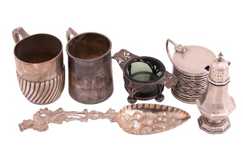 Lot 525 - Two silver christening mugs, a silver...