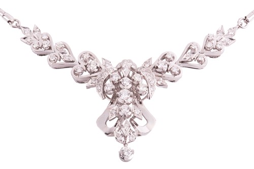 Lot 62 - A diamond necklace, the central panel in a...