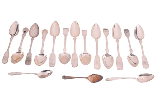Lot 535 - A set of six German white metal fiddle pattern...