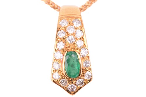 Lot 42 - An emerald and diamond pendant on chain and a...