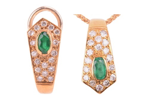 Lot 42 - An emerald and diamond pendant on chain and a...