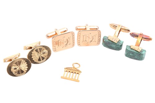 Lot 16 - Three pairs of cufflinks and a charm;...
