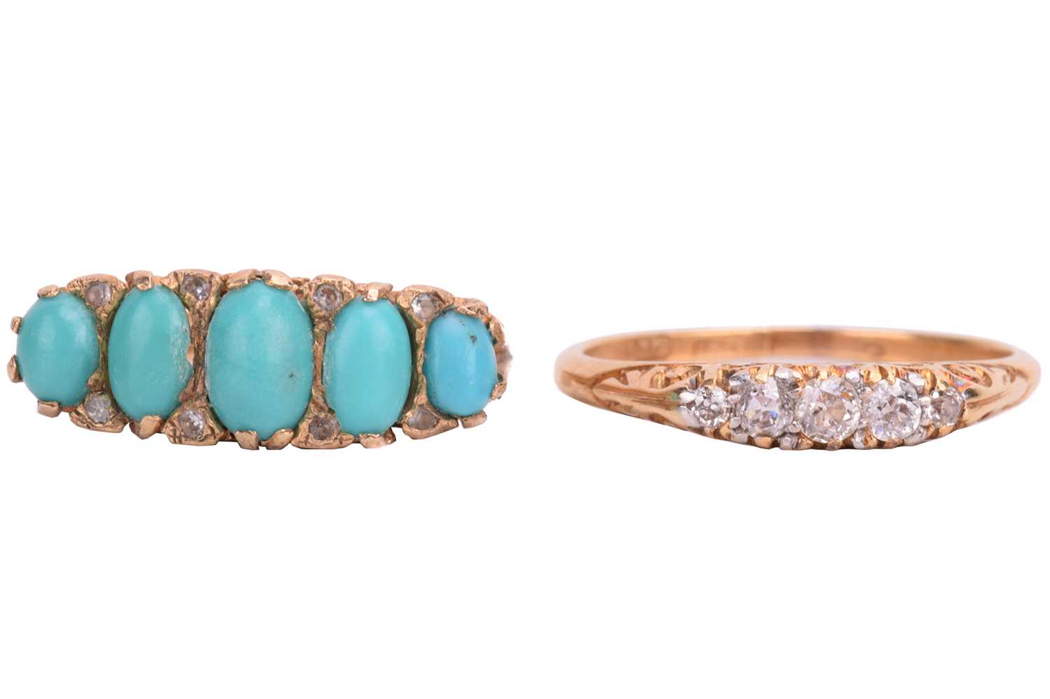 Lot 81 - Two gem-set half hoop rings; the first is a...