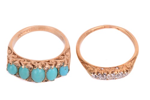 Lot 81 - Two gem-set half hoop rings; the first is a...