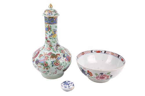Lot 137 - A large Chinese porcelain jade green ground...