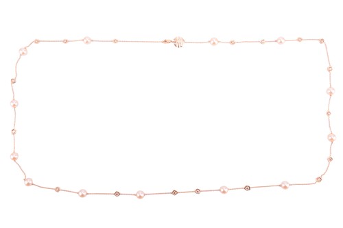 Lot 184 - A cultured pearl and diamond chain necklace,...