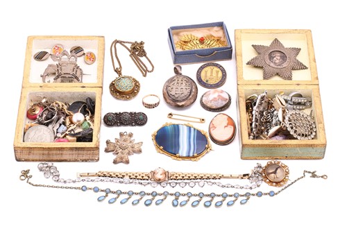 Lot 29 - An assortment of mixed jewellery and medals;...