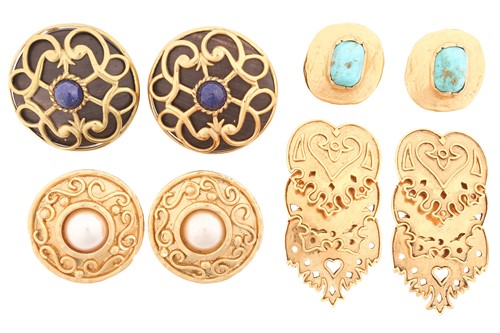 Lot 144 - Four pairs of gilt clip-on earrings; to...