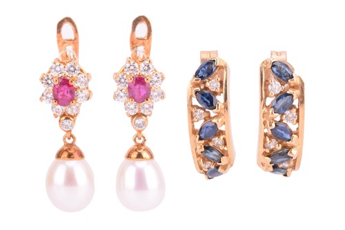 Lot 179 - Two pairs of gem-set earrings; including a...