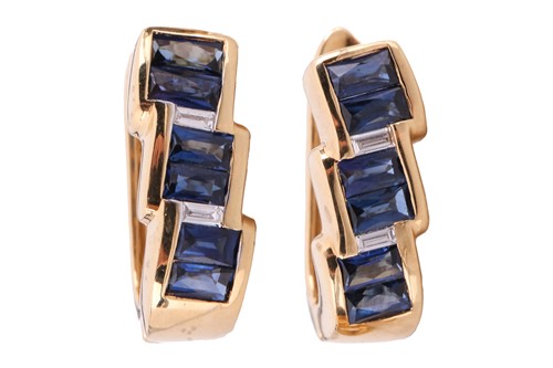 Lot 56 - A pair of sapphire and diamond hoop earrings,...
