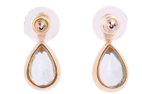 Lot 26 - A pair of sky blue topaz drop earrings in 18ct...