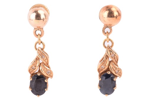 Lot 79 - A pair of sapphire and diamond drop earrings...
