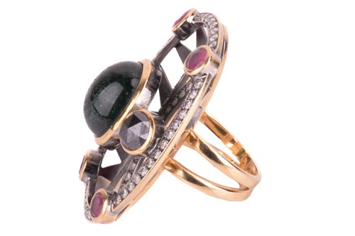Lot 52 - A tourmaline and diamond cocktail ring, the...