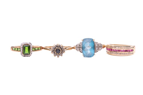 Lot 78 - Four gem-set dress rings; comprising a ruby...