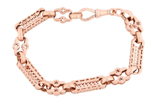 Lot 61 - A fancy link watch chain, comprising a series...