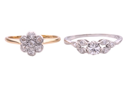 Lot 229 - Two diamond rings; comprising a single stone...