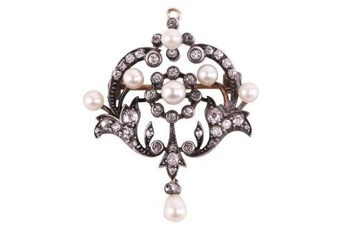 Lot 200 - A Victorian diamond and pearl pendant / brooch,...