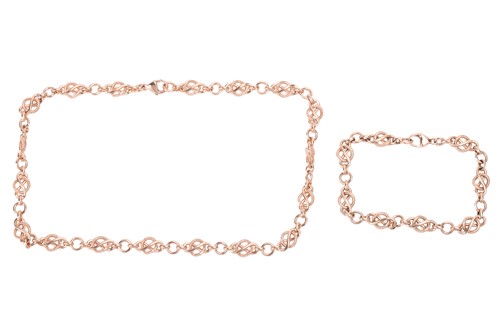 Lot 219 - A 9ct yellow gold fancy link necklace and...