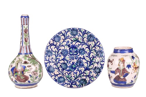 Lot 124 - A Persian fritware bottle vase, probably late...