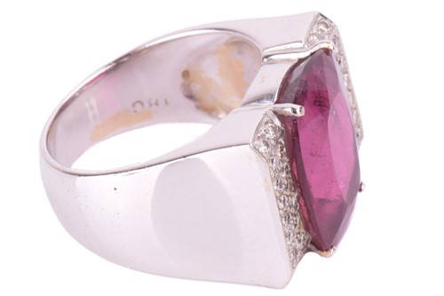 Lot 240 - A pink tourmaline and diamond dress ring, set...