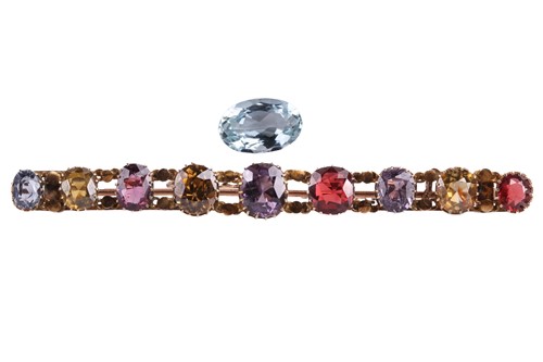 Lot 76 - A multi gem set bar brooch, set with various...