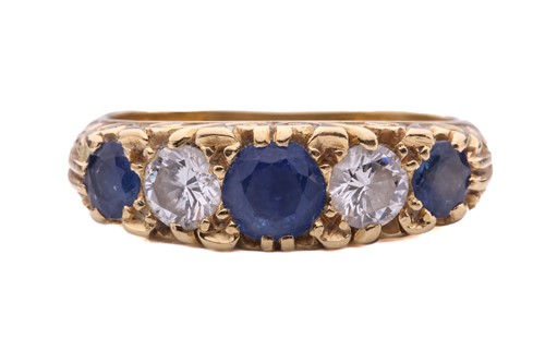 Lot 262 - A sapphire and diamond five-stone graduated...