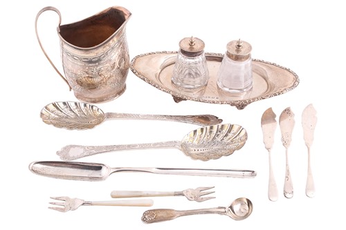 Lot 398 - A two bottle inkstand, a George III cream jug...