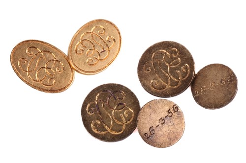 Lot 92 - A pair of round monogrammed cufflinks with...