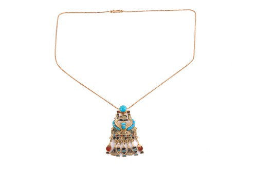 Lot 118 - An Egyptian enamelled pendant on chain,...