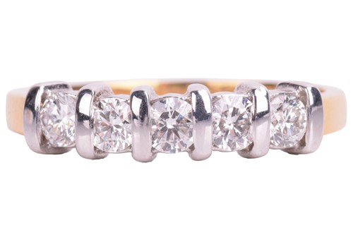 Lot 60 - A diamond five-stone ring in 18ct bi-coloured...