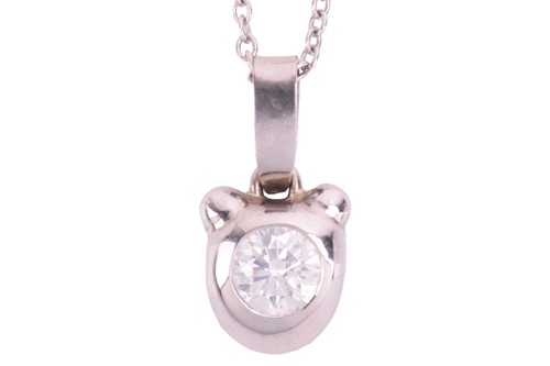 Lot 104 - A Diamond single-stone pendant with bear ears...