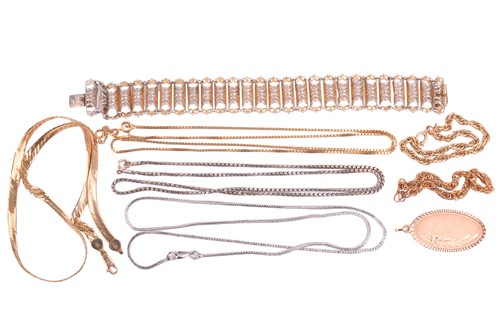 Lot 153 - A collection of chains and a pendant including...