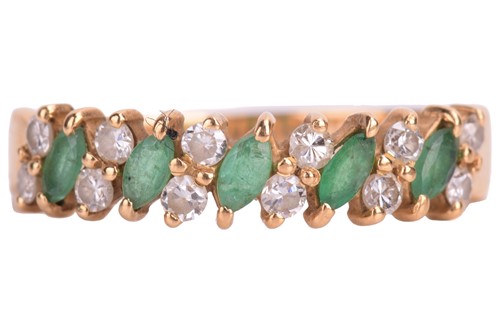 Lot 182 - An 18ct gold emerald and diamond set dress...